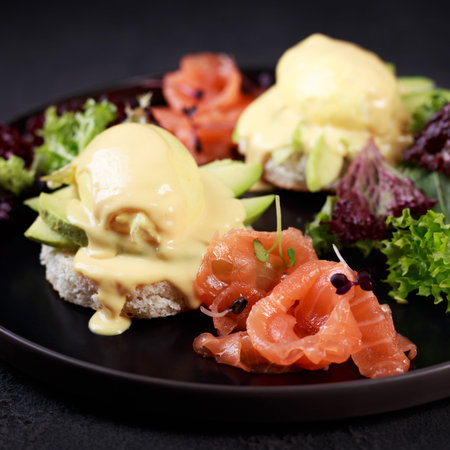 Bread toast and poached egg with smoked salmon