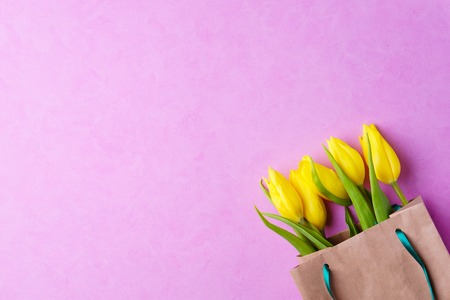 spring flower composition, yellow tulips bouquetの写真素材