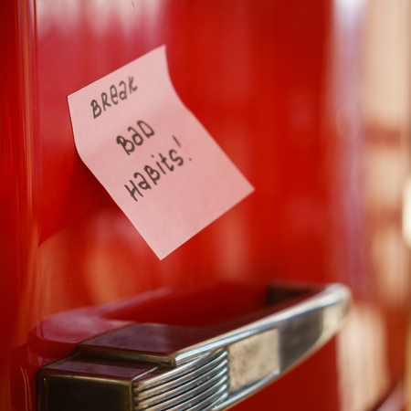 Motivation note on fridge door, healthy lifestyleの写真素材