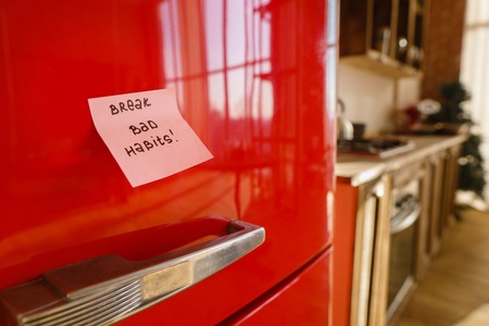 Motivation note on fridge door, healthy lifestyleの写真素材