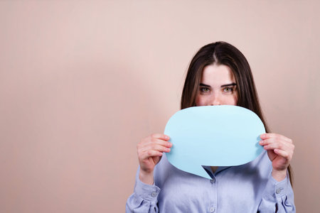 reply, thought, idea. woman with speech bubble