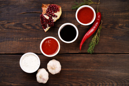 Selection of different sauces in bowls