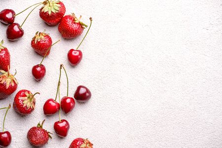 Creative layout made of seasonal fruitsの写真素材