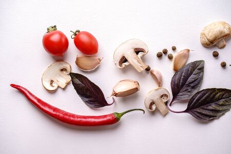 Culinary background of vegetables and herbsの写真素材