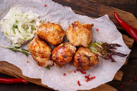 Shish kebab with marinated onions garnishingの写真素材