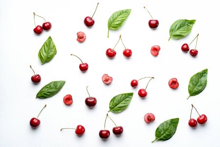 Cherry pattern. Cherries on white backgroundの写真素材