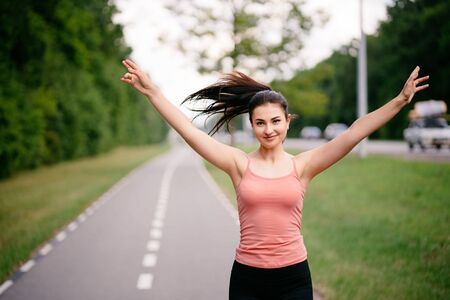 Female sportsman expressing positivity and successの写真素材