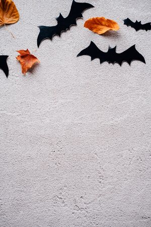 Halloween background with paper bats decorationsの写真素材