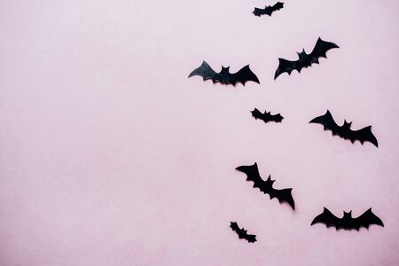Halloween background with paper bats decorationsの写真素材