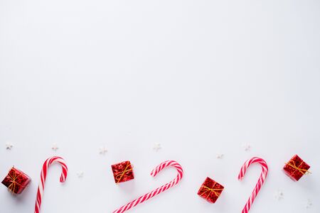 Christmas background with candies and presentsの写真素材