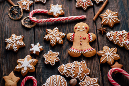 Christmas background with gingerbread cookies