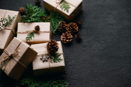 Christmas gift boxes and decorations composition