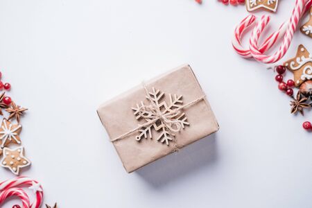 Christmas composition, winter holiday presentの写真素材
