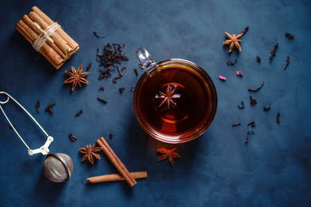 Spiced aromatic black tea. Hot warming beverage
