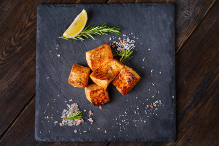 Grilled pork meat served on slateの写真素材