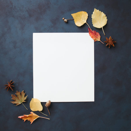 Autumn decorations and white mockup greeting card