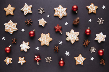 Christmas pattern with gingerbread and decorations