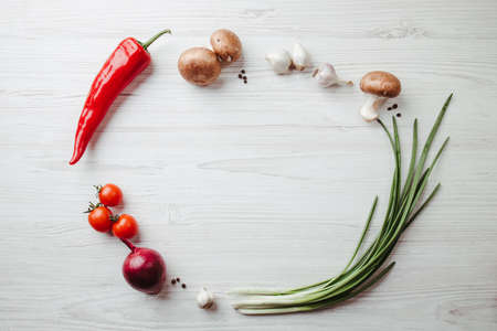 Vegan or vegetarian food, vegetables and mushroomsの写真素材