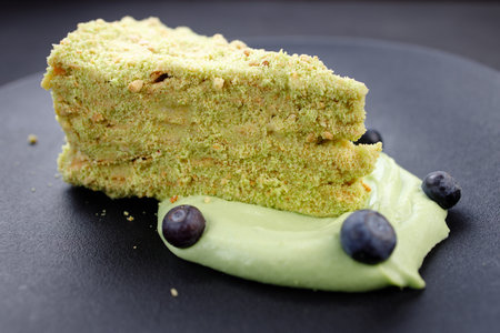 Layered dessert cake millefeuille and apple mousse