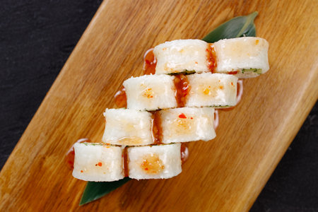 Tasty Japanese vegetable sushi rolls, vegan foodの写真素材