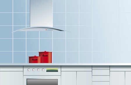 Two red pans on blue kitchenのイラスト素材