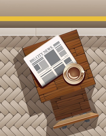 Morning coffee and newspaper at sidewalk cafe.  All objects are in separate layers and grouped individually. Very easy to edit.のイラスト素材