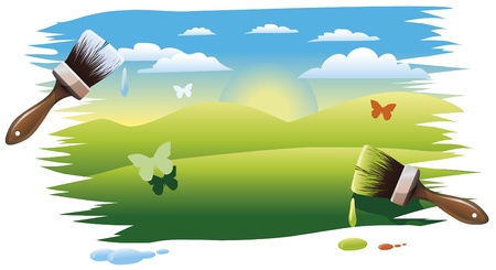 Painting summer landscape.のイラスト素材