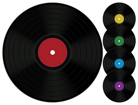 Five vinyl records with different labels.のイラスト素材