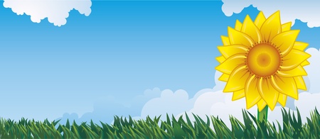 Summer background with sunflower and grass.のイラスト素材