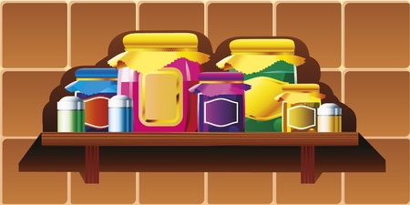 Jars and cans on the kitchen shelf.のイラスト素材