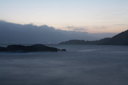 milk water at dark evening seaの写真素材