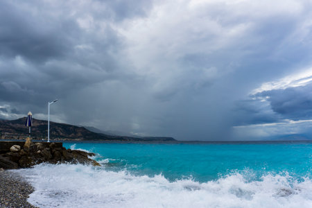 Stormy weather over the sea in Corinth gulf, Greece.の写真素材