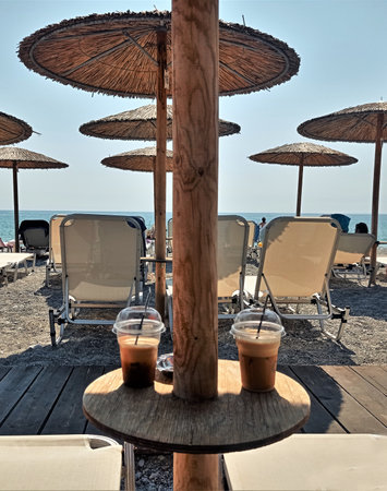 Summer beach bar in Halkidiki, Greeceの写真素材