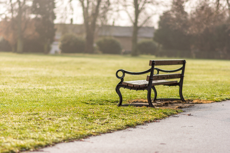 Day view empty bench in the autumn parkの写真素材