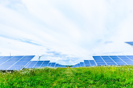 Day view solar panel system installed on UK field