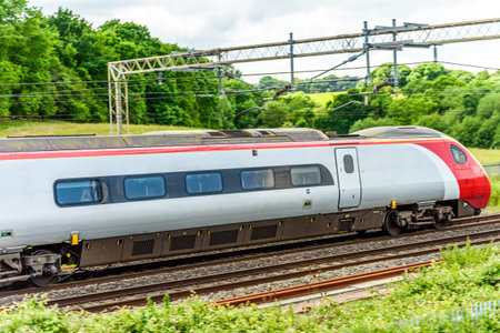 Day view of UK Railroad in England. Railway landscape