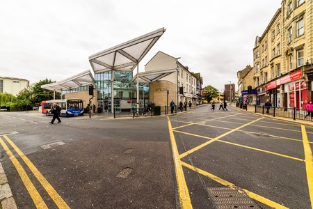 Northampton, UK - Aug 09, 2017: Cloudy rainy day view of Northampton Bus Station in Town Centreのeditorial素材