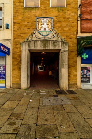 Northampton, UK - Aug 09, 2017: Cloudy rainy day view of Northampton Market Square in Town Centreのeditorial素材