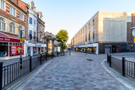 Northampton, UK - Aug 10, 2017: Clear Sky morning view of Abington Street in Northampton Town Centreのeditorial素材
