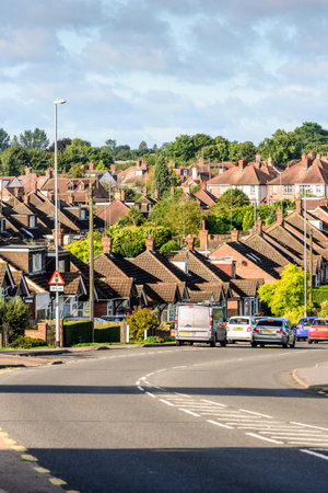 Evening View of Row of Typical English Terraced Houses in Northampton