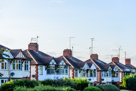 Evening View of Row of Typical English Terraced Houses in Northamptonの写真素材