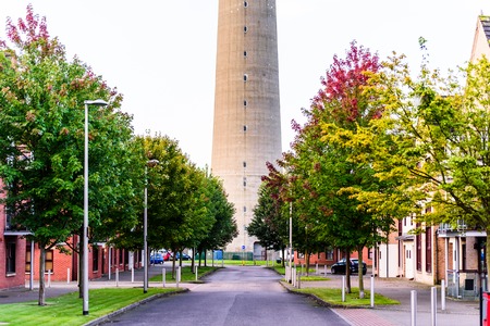 Northampton, UK - Sep 09, 2017: Northampton National lift tower over morning cityscapeのeditorial素材