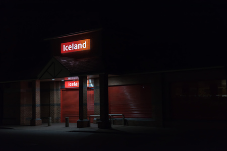 Northampton UK October 3, 2017: Iceland logo sign in Northampton town centre.のeditorial素材
