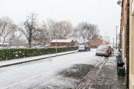 Snow covers England streetsの写真素材