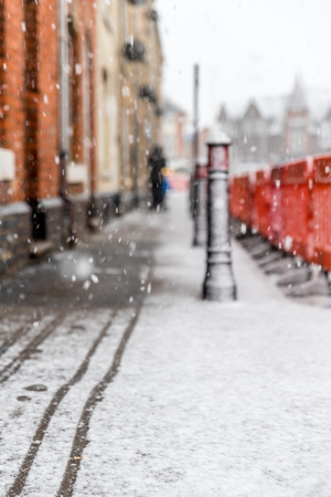 Snow covers England streetsの写真素材