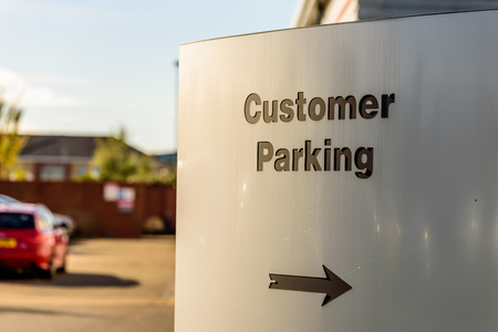 Day view of Customer Parking Sign at Riverside Retail Park Northampton UK.の写真素材