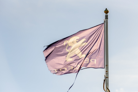 Northampton, UK - Oct 25, 2017: Day view of Peugeot logo at Riverside Retail Parkのeditorial素材