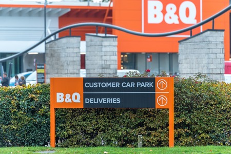 Northampton, UK - Oct 26, 2017: View of BQ road sign Logo in Nene Valley Retail Park.のeditorial素材