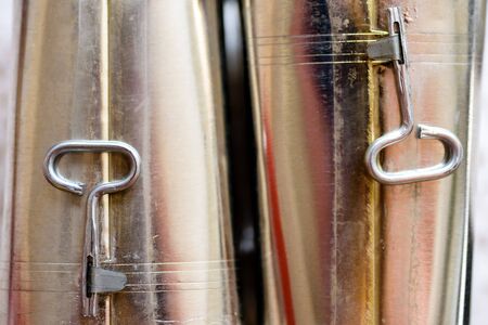 canned meat food cans background close upの写真素材