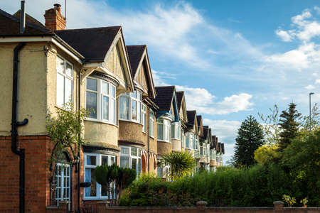 Row of Typical English Terraced Houses in Northampton.の写真素材